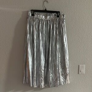 Silver Pleated Women's Skirt faux leather